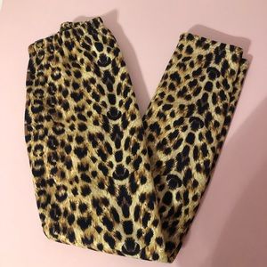 Leopard fleece lined leggings